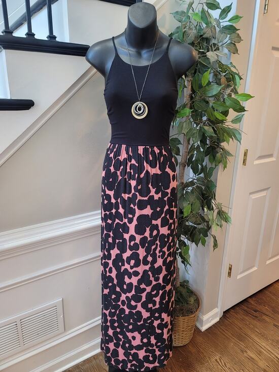 Loft Dresses & Skirts - Loft Maxi Dress Women's Size Small Black Pink Scoop Neck Sleeveless Stretchy